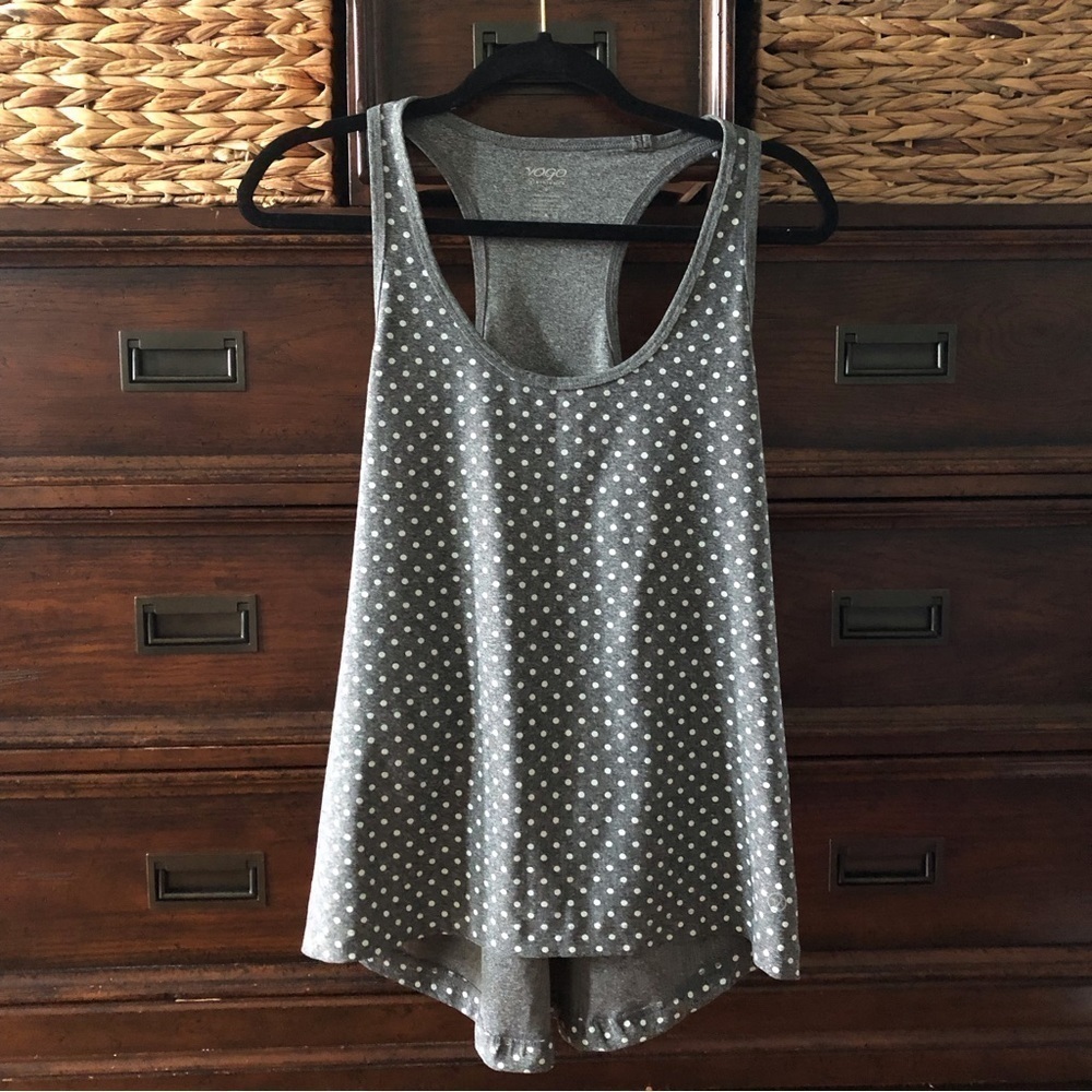 Vogo Athletica gray polka dot workout tank top in size L